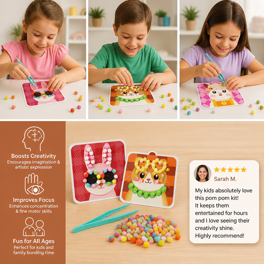 Fuzzy Pom Pom Animal Craft & Painting Kit