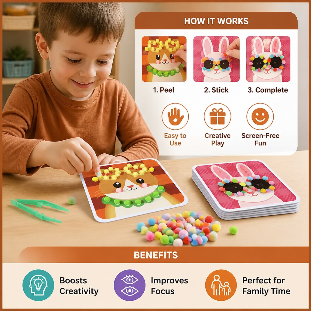 Fuzzy Pom Pom Animal Craft & Painting Kit