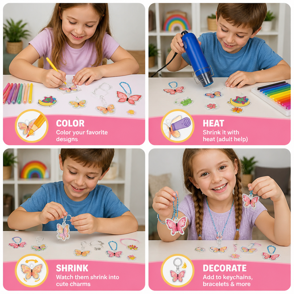 DIY Shrink Art Keychain & Charm Making Kit for Kids