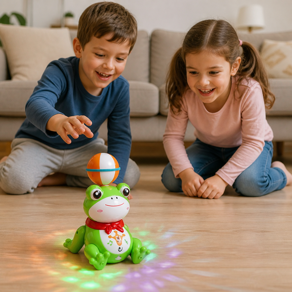 Interactive Ball-Balancing Frog Toy with Lights, Music & 360° Rotation