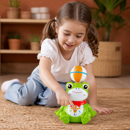 Interactive Ball-Balancing Frog Toy with Lights, Music & 360° Rotation