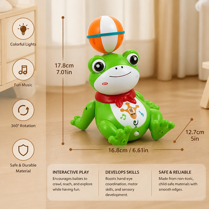 Interactive Ball-Balancing Frog Toy with Lights, Music & 360° Rotation