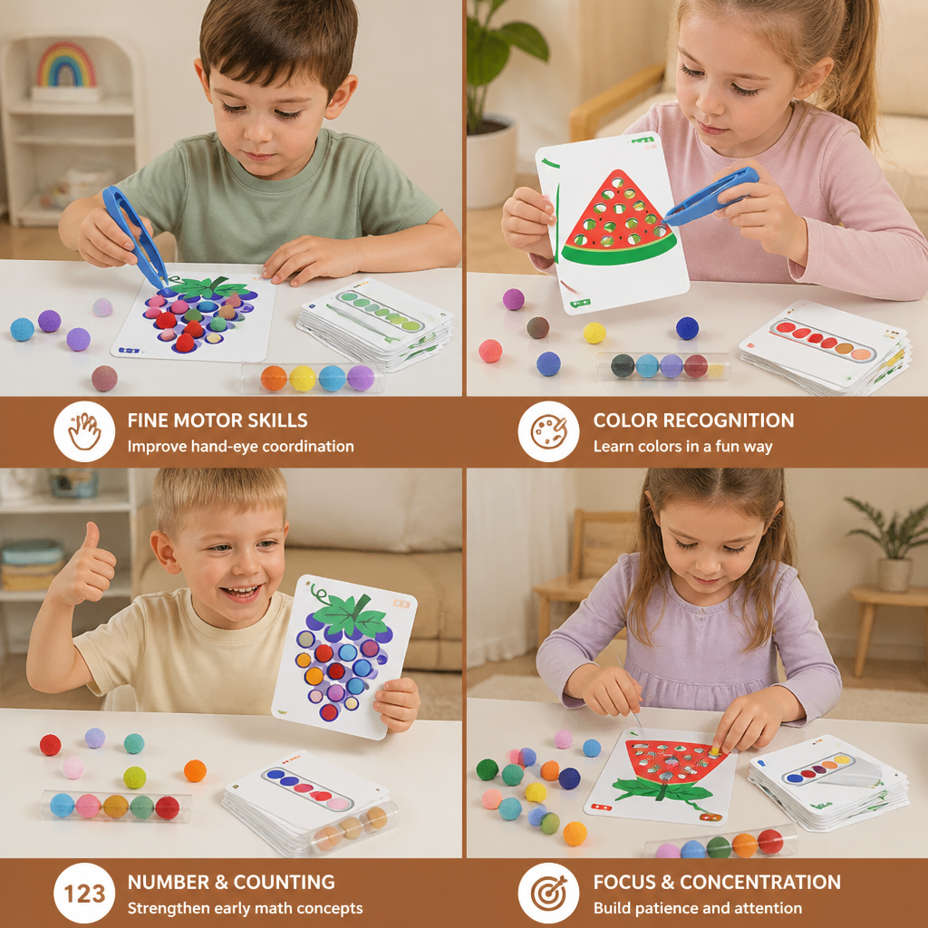 Montessori Pom-Pom Color & Numbers Learning Game for Fine Motor Skills