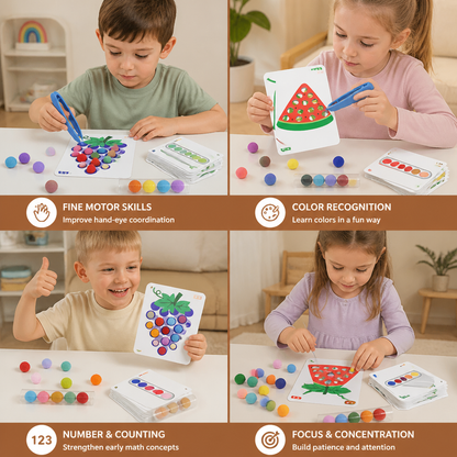 Montessori Pom-Pom Color & Numbers Learning Game for Fine Motor Skills