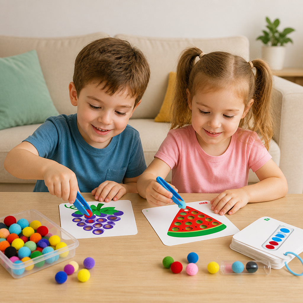 Montessori Pom-Pom Color & Numbers Learning Game for Fine Motor Skills