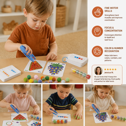 Montessori Pom-Pom Color & Numbers Learning Game for Fine Motor Skills