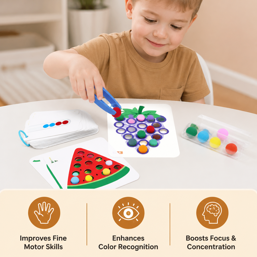 Montessori Pom-Pom Color & Numbers Learning Game for Fine Motor Skills