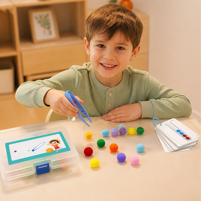 Montessori Pom-Pom Color & Numbers Learning Game for Fine Motor Skills