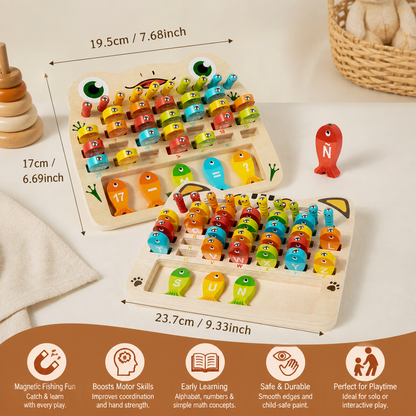 Wooden Magnetic Fishing Game – Alphabet, Math & Fine Motor Skills Learning Toy for Kids