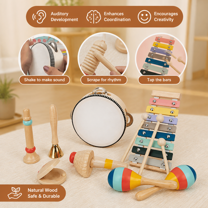 Wooden Musical Instrument Set – Montessori Percussion & Rhythm Learning Toys for Kids