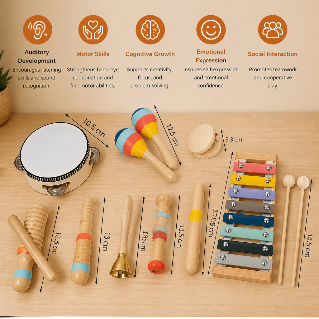 Wooden Musical Instrument Set – Montessori Percussion & Rhythm Learning Toys for Kids