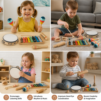 Wooden Musical Instrument Set – Montessori Percussion & Rhythm Learning Toys for Kids