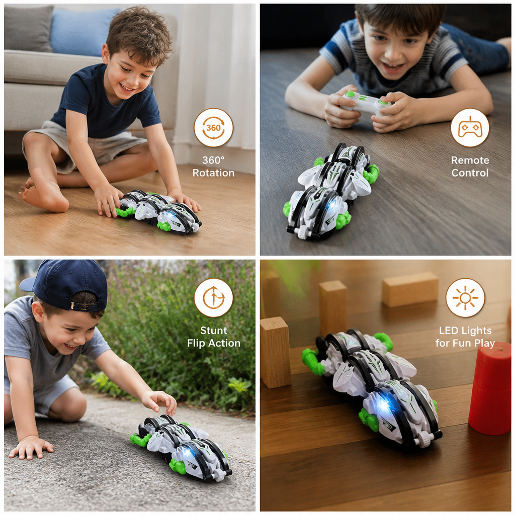 2-in-1 Remote Control Transforming Stunt Car with 360° Rotation & LED Lights