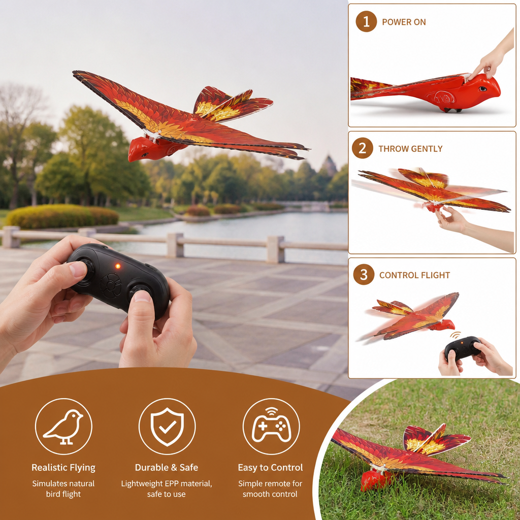 Remote Control Flapping-Wing Flying Bird Toy for Kids