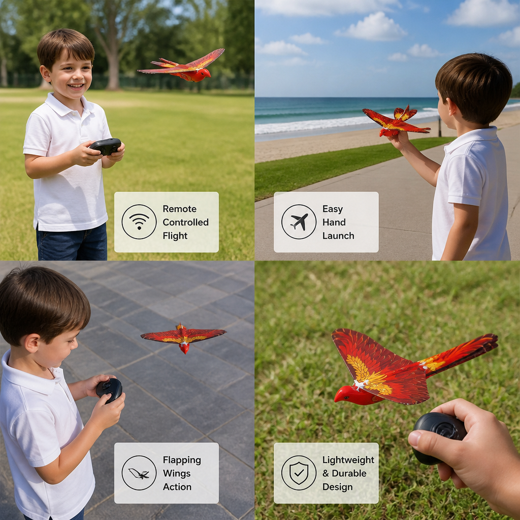 Remote Control Flapping-Wing Flying Bird Toy for Kids