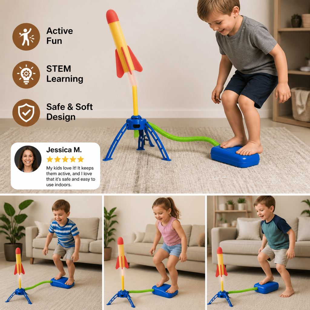 Safe & Soft Kids Rocket Launcher- Lightning Air-Powered Indoor Fun
