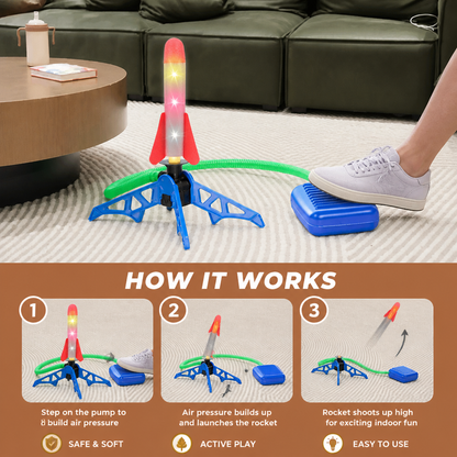 Safe & Soft Kids Rocket Launcher- Lightning Air-Powered Indoor Fun