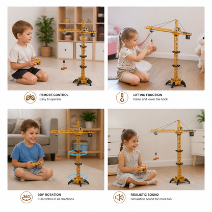 Remote Control Tower Crane – 360° Rotating Construction Toy with Lifting Function