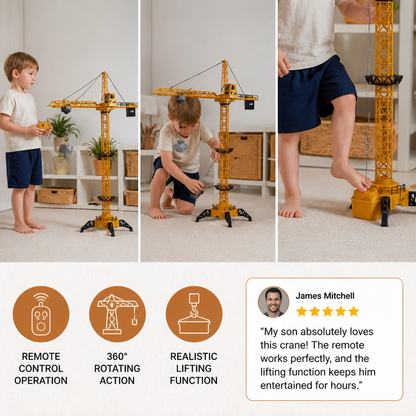 Remote Control Tower Crane – 360° Rotating Construction Toy with Lifting Function