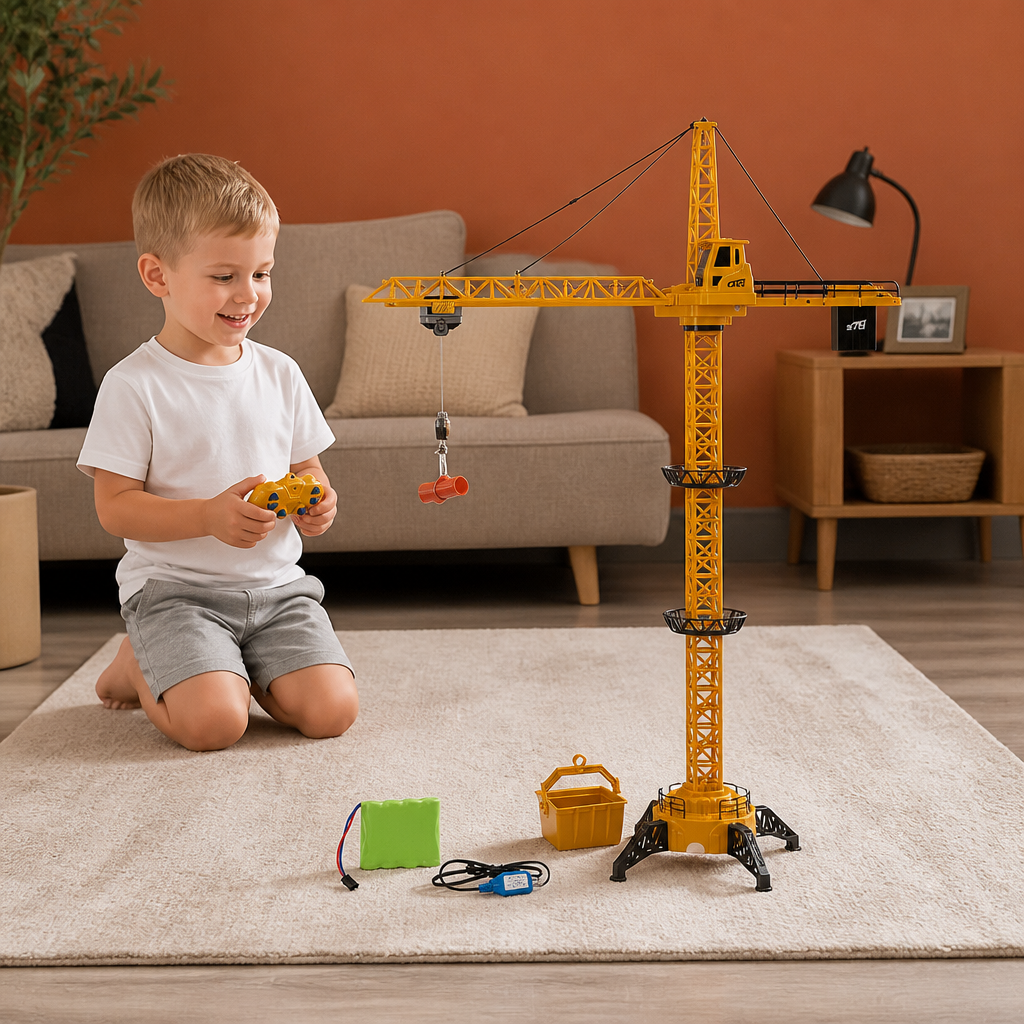 Remote Control Tower Crane – 360° Rotating Construction Toy with Lifting Function