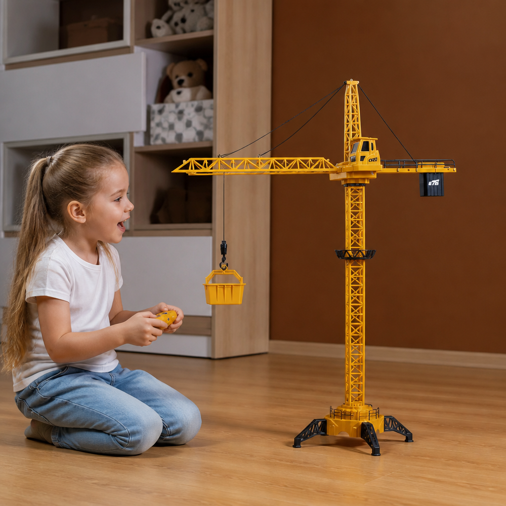 Remote Control Tower Crane – 360° Rotating Construction Toy with Lifting Function