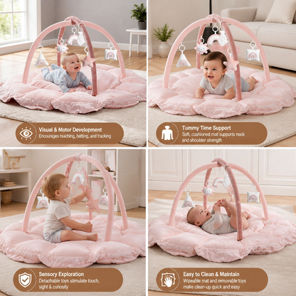5-in-1 Plush Baby Play Gym, Activity Mat & Bed with Hanging Toys