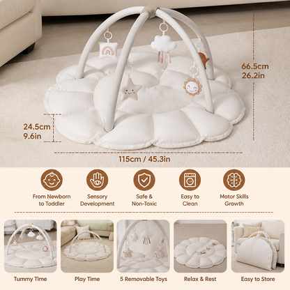 5-in-1 Plush Baby Play Gym, Activity Mat & Bed with Hanging Toys