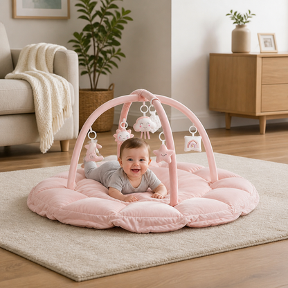 5-in-1 Plush Baby Play Gym, Activity Mat & Bed with Hanging Toys