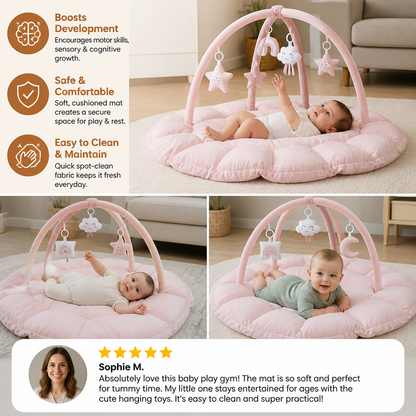 5-in-1 Plush Baby Play Gym, Activity Mat & Bed with Hanging Toys