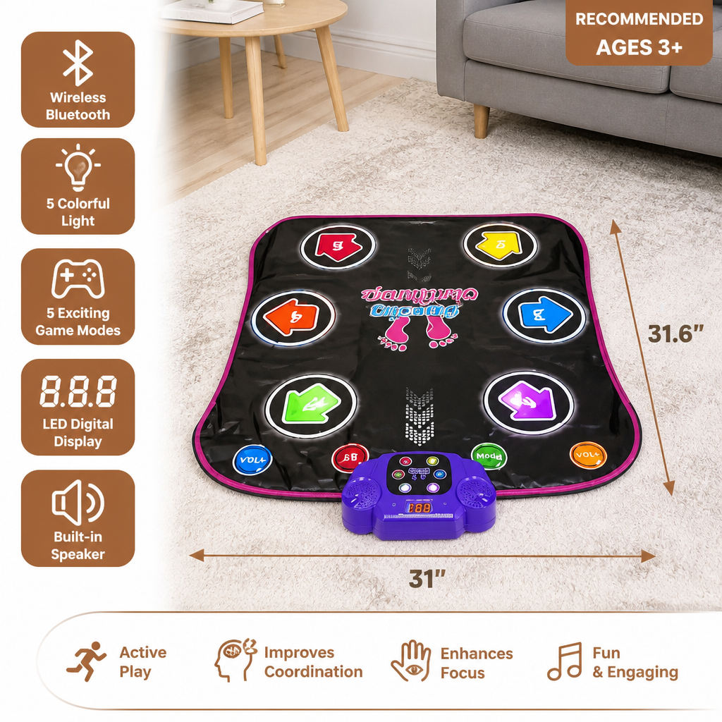 Kids’ Light-Up Bluetooth Dance Mat with 5 Game Modes
