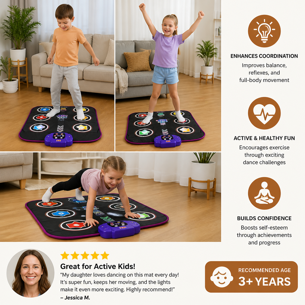 Kids’ Light-Up Bluetooth Dance Mat with 5 Game Modes