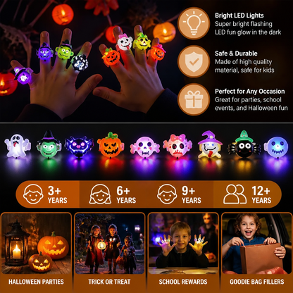 50-Pack Flashing LED Halloween Rings for Kids’ Party Favors & Treat Bags