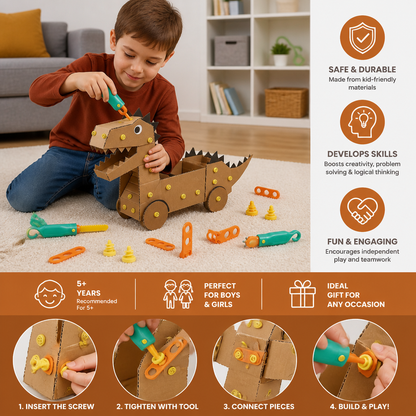 Safe 100-Piece STEM Cardboard Construction Kit with Tool Set for Kids