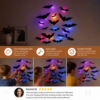 3D LED Halloween Bat Wall Decoration with Color-Changing Lights