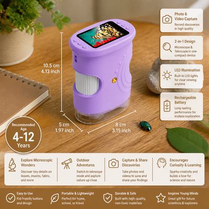 Kids’ 2-in-1 Digital Microscope & Telescope with Photo and Video Camera