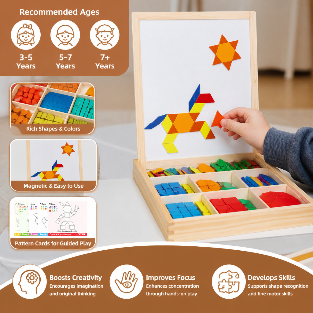 Wooden Magnetic Geometric Shape Puzzle for Kids