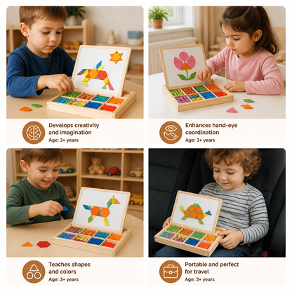Wooden Magnetic Geometric Shape Puzzle for Kids