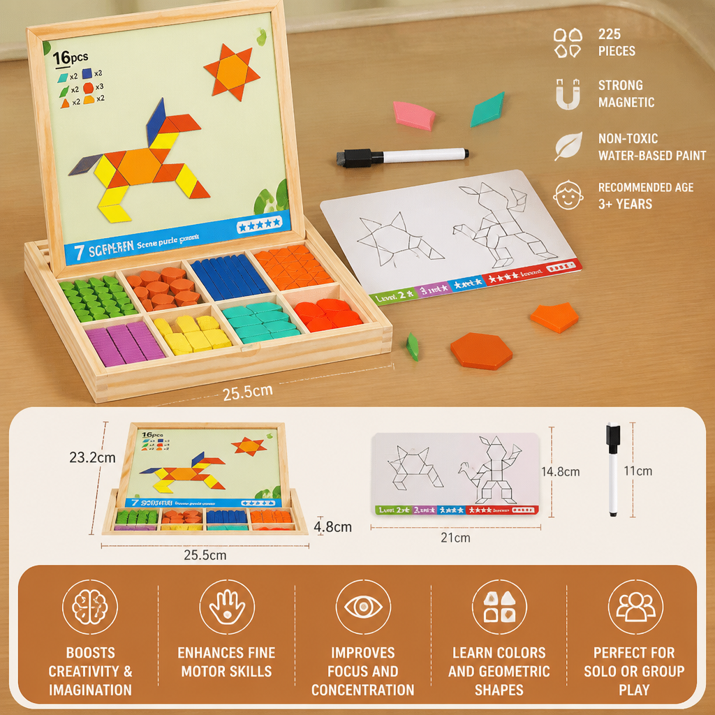 Wooden Magnetic Geometric Shape Puzzle for Kids