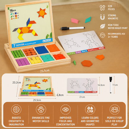 Wooden Magnetic Geometric Shape Puzzle for Kids