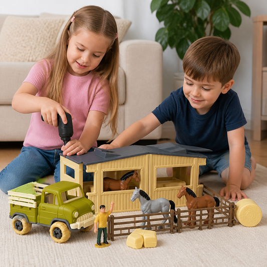 DIY Take-Apart Farm Truck & Horse Stable Play Set for Kids