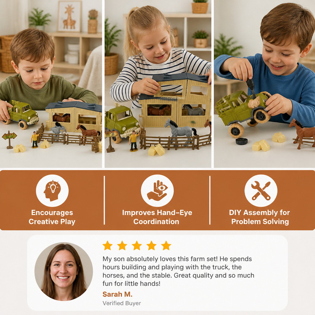 DIY Take-Apart Farm Truck & Horse Stable Play Set for Kids