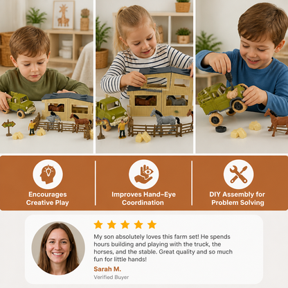 DIY Take-Apart Farm Truck & Horse Stable Play Set for Kids