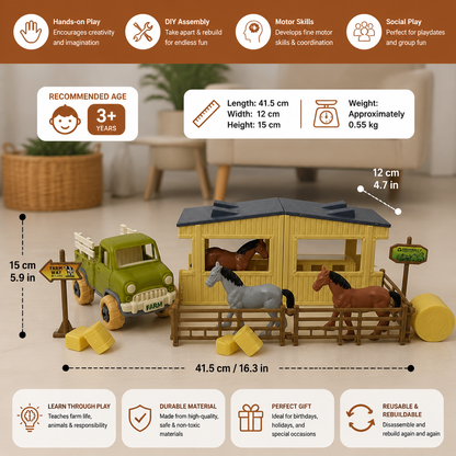 DIY Take-Apart Farm Truck & Horse Stable Play Set for Kids