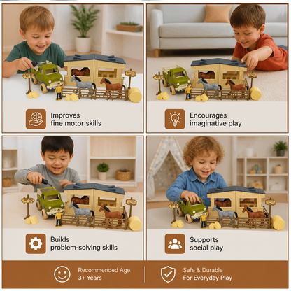 DIY Take-Apart Farm Truck & Horse Stable Play Set for Kids