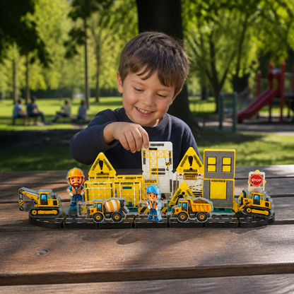 40-Piece Magnetic Travel Building Set with Construction, Fire Truck & Police Vehicles