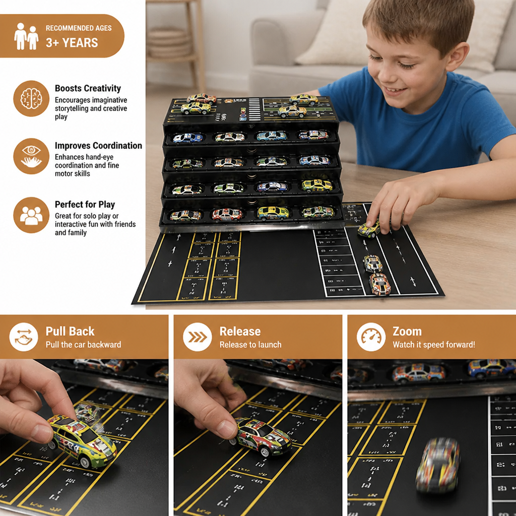 48-Piece Mini Die-Cast Pull-Back Car Set with Storage Container Box