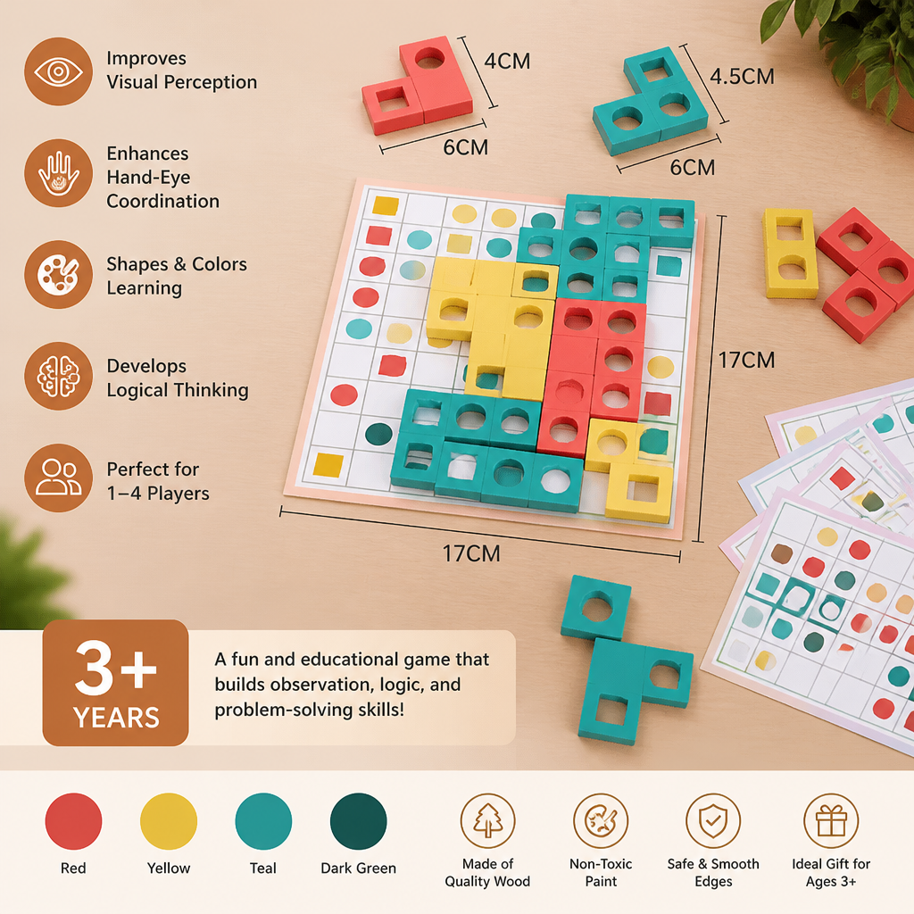 Montessori Wooden Shape Matching Puzzle – Color & Logic Brain Training Game