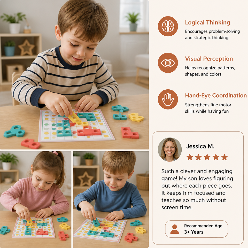 Montessori Wooden Shape Matching Puzzle – Color & Logic Brain Training Game