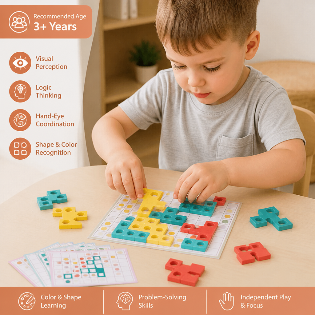 Montessori Wooden Shape Matching Puzzle – Color & Logic Brain Training Game