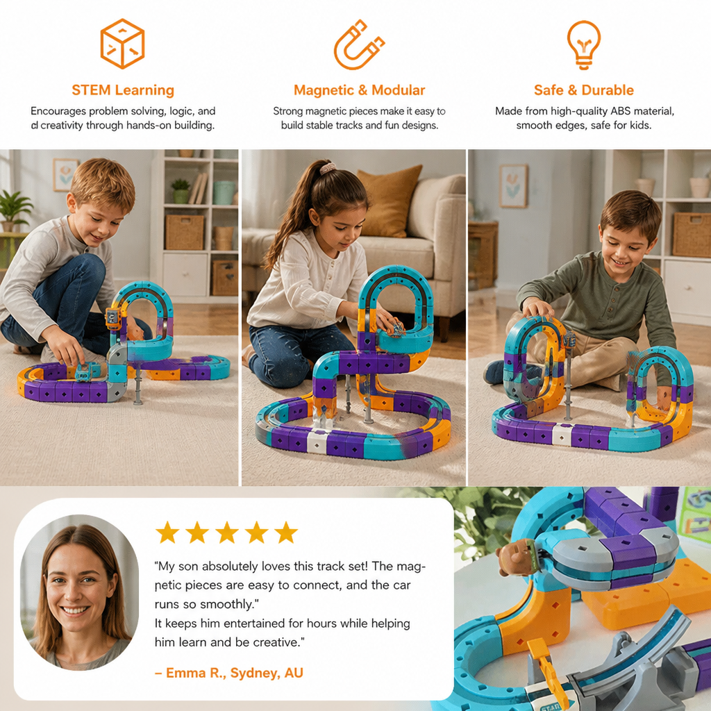 DIY Gravity Cube Track Building Kit with Electric Train